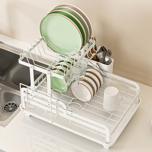 Scolapiatti da Cucina a 2 Livelli con Struttura in Metallo, Robusto e Durevole, Sistema di Drenaggio, Nessun Montaggio Richiesto, Portaoggetti Multifunzionale - Product Image 2
