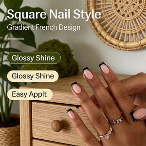 Offre Spéciale : Kit de <span class=keywords><strong>Faux</strong></span> Ongles Courts de Luxe à Presser, Forme Cercueil, French <span class=keywords><strong>Noir</strong></span> en Acrylique - Product Image 6