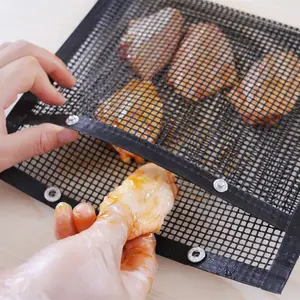 Hot Selling Reusable BBQ Mesh Bag Fireproof Easy-Wash PTFE BBQ Mesh Liner 22*27cm