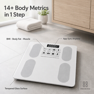 Balance connectée intelligente haute précision <span class=keywords><strong>avec</strong></span> application Bluetooth, 14 métriques corporelles, IMC, balance de salle de bain numérique, verre trempé - Product Image 2
