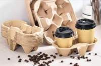 Plateau porte-gobelets jetable en carton ondulé, écologique et recyclable, pour 2 ou 4 gobelets, pour boissons chaudes et froides
