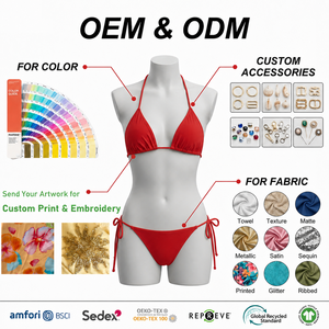 Fabricante OEM de Conjuntos de Bikini Personalizados, Brillante, Metálico, Reciclado, Copa Triangular, Adorno Metálico de Palmera, Tanga con Lazos en la Espalda, Traje de Baño para Mujer - Product Image 5