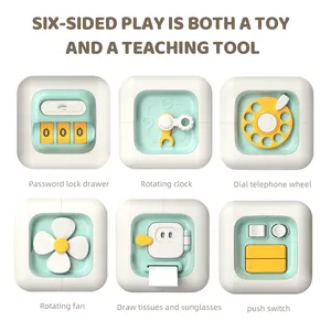 Zhorya Montessori 6-em-1 Atividade Cubo Ocupado Hexaedro Moving Puzzle Infantil Stress Relief STEM Toy para Desktop Spin Game