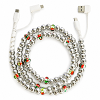 Câble de charge multi-connector 4 en 1 avec perles argentées, cordon de charge USB multi-prise, câble de téléphone multi-connecteur type C