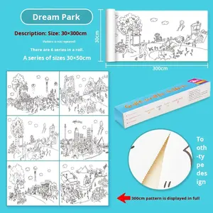 Rouleau de papier à dessin pour enfants en gros, papier peint, peinture, 3 m de long, 30 cm de large, dessin animé chinois pour la maternelle, coloriage - Product Image 6