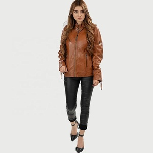 <b>Classic</b> Women's Genuine Sheep Leather Motorcycle Jacket Windproof V-neck Winter Design - Product Image 5