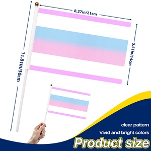 ธงมือถือแสดงความภาคภูมิใจของคนข้ามเพศ ขนาด 14x21 ซม. ธงขนาดเล็กสีฟ้าชมพูขาว ขนาด 30 ซม. พร้อมเสาพลาสติก สำหรับงานเดินขบวน LGBTQ ใช้ตกแต่งเพื่อแสดงความสนับสนุน - Product Image 2