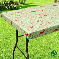 Nappe ajustée en PEVA non tissé avec envers en flanelle, imperméable, écologique, coupe-vent, antidérapante, motif rennes rouges, style nordique