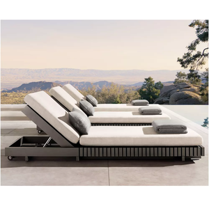 <span class=keywords><strong>Tumbona</strong></span> Moderna de Aluminio Negro con Ruedas, <span class=keywords><strong>Tumbona</strong></span> de Playa para Exteriores para Uso en Hoteles - Product Image 1