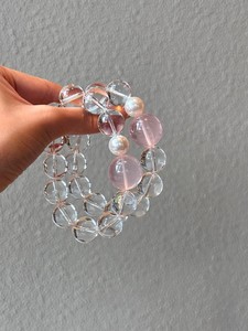 Pulsera de Cuentas de Cuarzo Rosa y Cuarzo Transparente Natural, Pulsera Elástica de Cristal Elegante para Mujer, Joyería para Uso Diario y Fiestas, Regalo - Product Image 3
