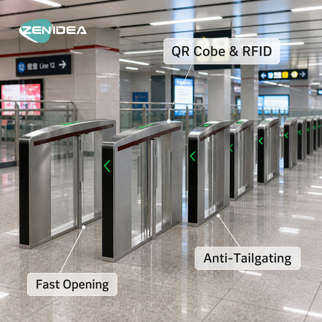 Speed Gates QR Code RFID Access Control Fast Opening Anti-Tailgating 2-Way Collision Avoidance 304 Stainless Steel Turnstile