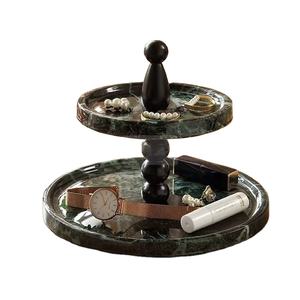 Bandeja de almacenamiento de decoración de entrada de mármol Natural, bandeja de joyería de aromaterapia, bandeja de fruta de doble capa - Product Image 1