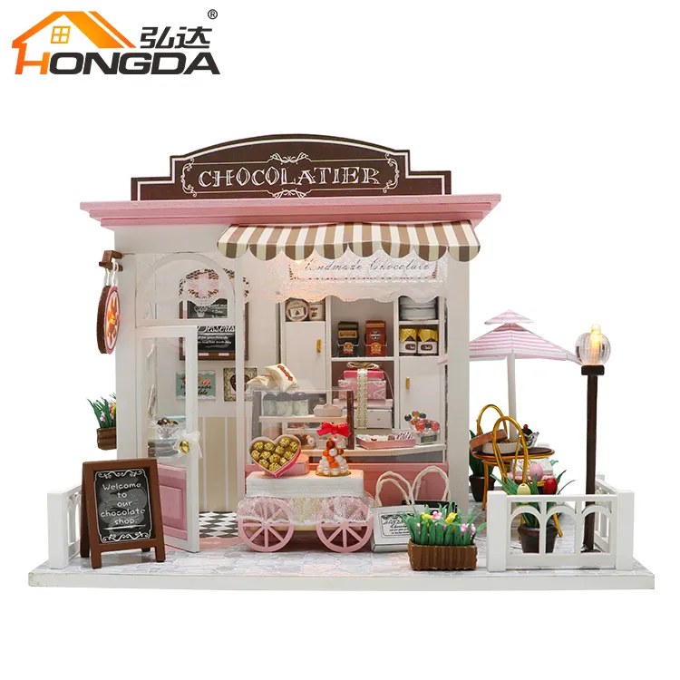 Hongda jouets éducatifs cadeaux Saint Valentin unique bricolage miniature maison maison de poupée avec lumière et musique