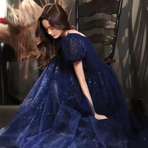 Blue Ball Gown Evening Dress Sweetheart Neckline Empire Waist Vintage Embroidered Organza Formal Wear for Banquets and Events - Product Image 4