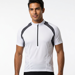 Maillot de Ciclismo Blanco para Hombre con Media Cremallera y Paneles Grises, Manga Corta, Transpirable, de Secado Rápido, Top Deportivo - Product Image 1
