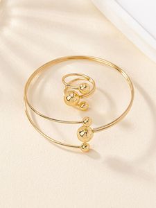 Vintage basit altın Metal horoz ve top yüzükler kadınlar erkekler için açık bilezik yüzük seti hediye takı - Product Image 3