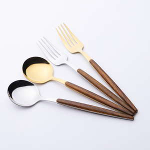 Cấp thực phẩm thép không gỉ nhựa thiết lập dao kéo tre dao kéo gỗ xử lý bữa ăn tối dao ngã ba món tráng miệng muỗng <span class=keywords><strong>Flatware</strong></span> Set - Product Image 6