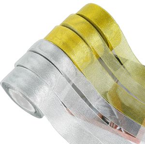 Pita metalik emas/perak 1 inci 25yard/rol pita perak Bling kualitas terbaik untuk dekorasi pengemasan hadiah Natal - Product Image 2