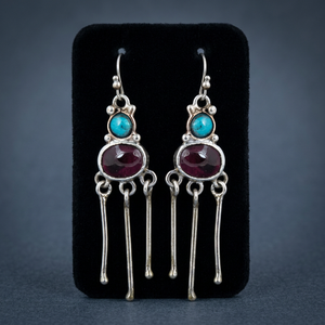 Pendientes de Plata Tibetana Estilo Bohemia Vintage para Mujer con Borla de Diamantes y Engaste de Bisel, Joyería de Moda - Product Image 1