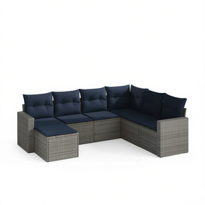 Conjunto de sofás de patio de ratán sintético gris con cojines, 7 piezas, muebles de jardín para exteriores, diseño contemporáneo - Product Image 1