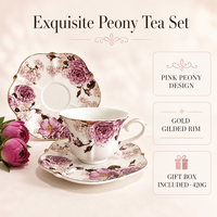 Ensemble tasse et soucoupe à café en céramique rose vintage européen, bordure dorée, bord festonné, tasse à thé de l'après-midi, vaisselle de table, cadeau