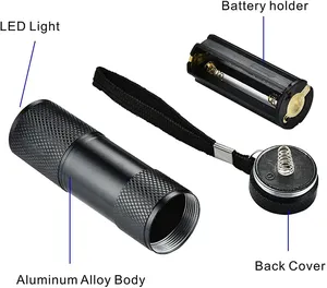 9 LED <span class=keywords><strong>UV</strong></span> đèn pin hợp kim Nhôm xách tay <span class=keywords><strong>Mini</strong></span> <span class=keywords><strong>torch</strong></span> biểu tượng tùy chỉnh không thấm nước Dò tiền tệ Checker cắm trại ánh sáng khẩn cấp - Product Image 2