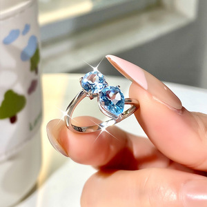 Bague ajustable 925 en argent sterling avec pierres naturelles géométriques taillées en poire et rondes, bijoux pour femme - Product Image 4