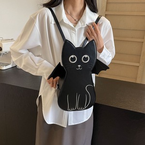 Sac en forme de <span class=keywords><strong>chat</strong></span> pour femmes Halloween Gothique Sac à main <span class=keywords><strong>chat</strong></span> noir 3D avec ailes de chauve-souris détachables Forme de dessin animé Petit sac à dos pour Halloween - Product Image 2
