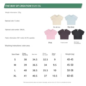 Top Corto de Primavera y Verano para Mujer, 235G, Lavado, de Manga Corta, Sexy, Camiseta de Manga Corta para <span class=keywords><strong>Chicas</strong></span> - Product Image 6