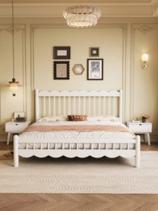 High Quality Solid Wood <b>Bed</b> Frame <b>with</b> Upholstered Tufted Headboard, Modern Platform <b>Bed</b> for Bedroom Furniture - Product Image 2