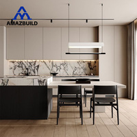 Meuble de cuisine avec évier AMAZBUILD, finition laquée mate grise moderne, doté de caractéristiques écologiques et d'un plateau