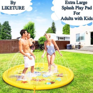 Alfombrilla inflable para jugar con agua, juguete para césped al aire libre, redondo, amarillo, 170cm, para bebés y niños pequeños - Product Image 3