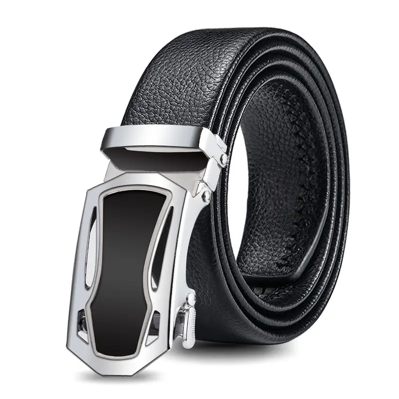 A1074 Custom Logo Automatic Buckle Belt Fashion Commercial Men Gift Sash Straps Business Black Pure PU Leather Belts