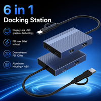Adaptador DisplayLink USB C a Doble HDMI 4K 60Hz 6 en 1, Hub Híbrido Tipo C USB A, Estación de Acoplamiento para Dos Monitores, Compatible con MacBook M1 M2 M3