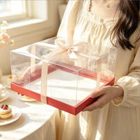 Boîte d'emballage pour dessert carrée rouge entièrement transparente de 10 pouces, jetable, durable, de qualité alimentaire, boîte cadeau pour gâteau d'anniversaire