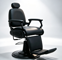 Fauteuil de barbier moderne tout noir, hydraulique, inclinable, pivotant, avec appui-tête et repose-pieds réglables pour salon de coiffure