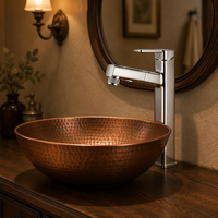 Robinet de salle de bain contemporain haut carré à poser sur le plan, eau chaude et froide, monotrou, finition chrome poli, mitigeur pour lavabo haut