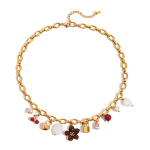 Collier à breloques florales avec perles et pendentifs en forme de cadenas, pour femme, à porter au quotidien - Product Image 5
