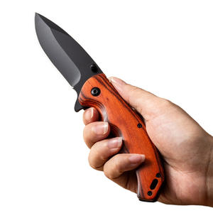 مقبض خشبي بشفرة أكسيد أسود خارجي مع مشبك حزام سكاكين للدفاع عن النفس نصل قابل للطي سكين جيب للتخييم - Product Image 3