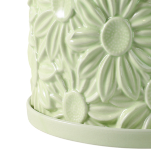 Vaso Decorativo a Forma di Margherita in Ceramica Verde per Piante da Interno ed Esterno con Sottovaso, Set di Due - Product Image 5