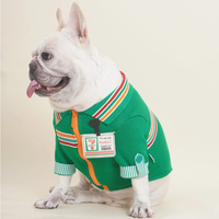 Veste de caissier 7 Eleven en coton rayé vert avec fermeture éclair pour petits chiens et chats – Costume de chien mignon pour fête cosplay – Vente en gros