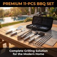 Ensemble d'outils de barbecue 11 pièces en acier inoxydable avec brosse en silicone, ustensiles de cuisson robustes pour l'extérieur avec sac de rangement