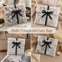 Pochette à bijoux en dentelle florale de luxe, sac cosmétique esthétique en dentelle, sac cadeau pour mariage, pochette d'emballage cadeau pour femmes