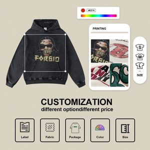 Sudaderas con capucha de lavado ácido negras de gran tamaño en blanco Unisex Premium personalizadas Sudadera con capucha de algodón con cremallera completa - Product Image 5