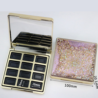 Boîte à fards à paupières carrée plaquée or délicat, 12 couleurs, 18g, design sable mouvant dynamique, emballage maquillage Ciel étoilé violet rêve
