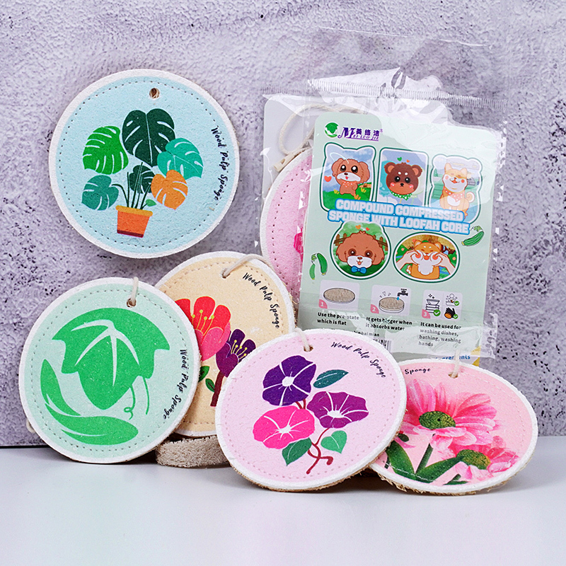 85*85*2cm wood pulp with loofah 1pcs/opp bag