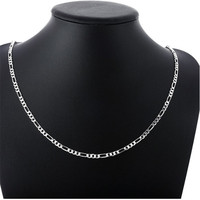 Collier en cuivre plaqué argent 4MM, chaîne maille Figaro cubaine multi-tailles, bijoux de mode les plus vendus en gros