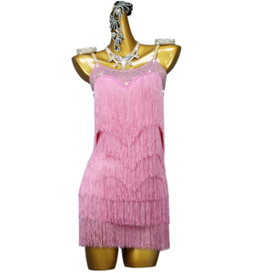 Costume de <span class=keywords><strong>danse</strong></span> latine en spandex à franges, robe de compétition de <span class=keywords><strong>danse</strong></span> de salon professionnelle avec strass - Product Image 5