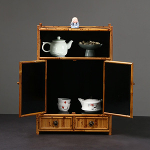 Xiangfei Bamboo Tea Cabinet Square Antique Storage Shelf For Tea Set Display Solid Wood Craft Product - Product Image 4