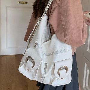 Bolso tote de cuero sintético blanco con bolsillo con cremallera, resistente al agua, para el día a día, para mujer - Product Image 1